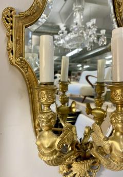 Pair Neoclassical Style Wall Sconces Bronze Three Arm Light with Fairy Figures - 2936727