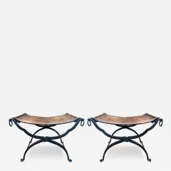 Pair Of 19th Century Italian Iron And Leather Benches - 4136847