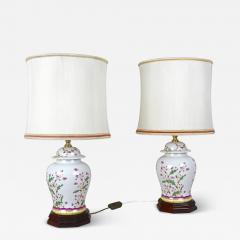 Pair Of 20th Century Ceramic Table Lamps With Lampshades Italy ca 1970s - 4029169