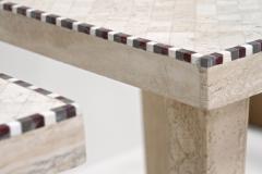 Pair Of 20th Century Italian Travertine Stone Side Tables Italy 1980 - 3822928