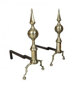 Pair Of American Brass Steeple Top Andirons - 4145523