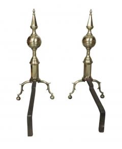 Pair Of American Brass Steeple Top Andirons - 4145526