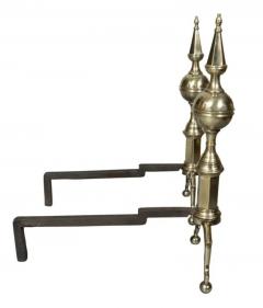 Pair Of American Brass Steeple Top Andirons - 4145528