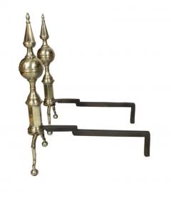 Pair Of American Brass Steeple Top Andirons - 4145532