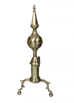 Pair Of American Brass Steeple Top Andirons - 4145567