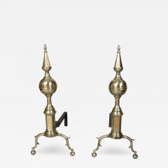 Pair Of American Brass Steeple Top Andirons - 4218967