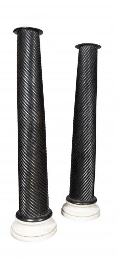 Pair Of Anglo Indian Ebonized Teak And Marble Columns - 4614993