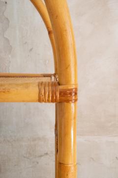 Pair Of Arched Bamboo Bookcases With Woven Rush Fabric 1970s - 4736855