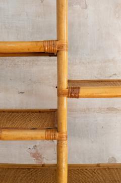 Pair Of Arched Bamboo Bookcases With Woven Rush Fabric 1970s - 4736859