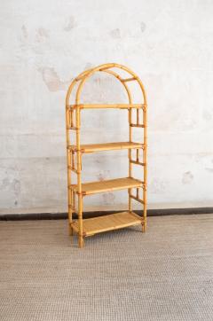 Pair Of Arched Bamboo Bookcases With Woven Rush Fabric 1970s - 4736861