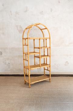 Pair Of Arched Bamboo Bookcases With Woven Rush Fabric 1970s - 4736866