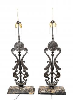 Pair Of Art Deco Cast Iron And Portola Marble Lamps - 4712275
