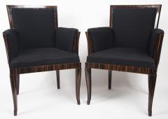 Pair Of Art Deco Style Makassar Ebony Upholstered Armchairs - 1893052