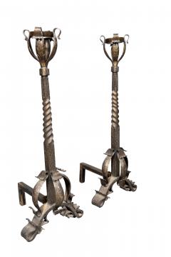 Pair Of Art Nouveau Wrought Iron Andirons - 4541527