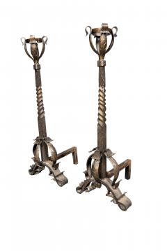 Pair Of Art Nouveau Wrought Iron Andirons - 4541531