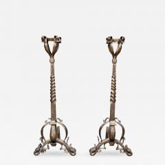 Pair Of Art Nouveau Wrought Iron Andirons - 4545186