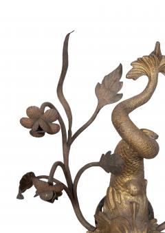 Pair Of Arts And Crafts Bronze And Wrought Iron Dolphin Wall Sconces - 4292665