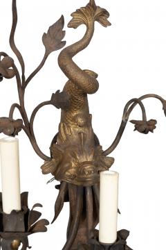 Pair Of Arts And Crafts Bronze And Wrought Iron Dolphin Wall Sconces - 4292674