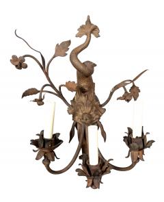 Pair Of Arts And Crafts Bronze And Wrought Iron Dolphin Wall Sconces - 4292699