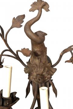 Pair Of Arts And Crafts Bronze And Wrought Iron Dolphin Wall Sconces - 4292701