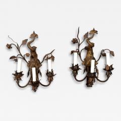 Pair Of Arts And Crafts Bronze And Wrought Iron Dolphin Wall Sconces - 4297102