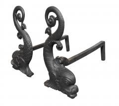 Pair Of Bradley Hubbard Dolphin Form Cast Iron Andirons - 4330360
