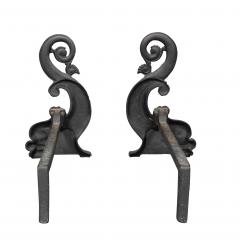 Pair Of Bradley Hubbard Dolphin Form Cast Iron Andirons - 4330362