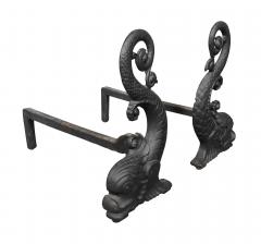 Pair Of Bradley Hubbard Dolphin Form Cast Iron Andirons - 4330363