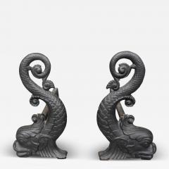 Pair Of Bradley Hubbard Dolphin Form Cast Iron Andirons - 4332635