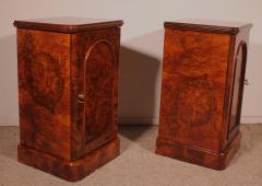 Pair Of Burl Walnut Bedside Tables 19th Century - 3873499