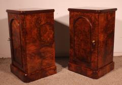 Pair Of Burl Walnut Bedside Tables 19th Century - 3873504