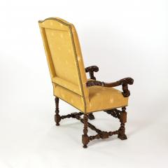 Pair Of Carved Dutch Baroque High Back Upholstered Arm Chairs Circa 1690  - 2298251