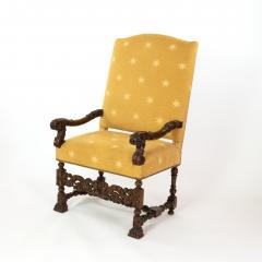 Pair Of Carved Dutch Baroque High Back Upholstered Arm Chairs Circa 1690  - 2298253