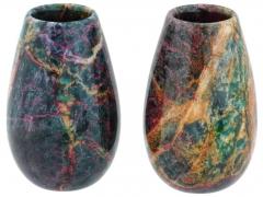 Pair Of Carved Multicolored Jasper Stone Vases - 4096544