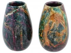 Pair Of Carved Multicolored Jasper Stone Vases - 4096546