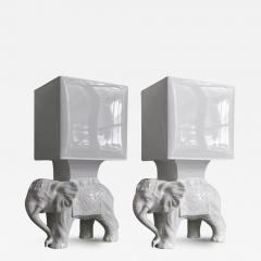 Pair Of Ceramic Elephant Lamps Complete With Lampshade - 4055927