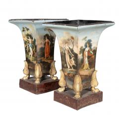 Pair Of Charles X Painted Tole Vases - 4524433