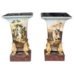Pair Of Charles X Painted Tole Vases - 4524506