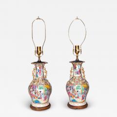 Pair Of Chinese Export Rose Mandarin Table Lamps - 4679500