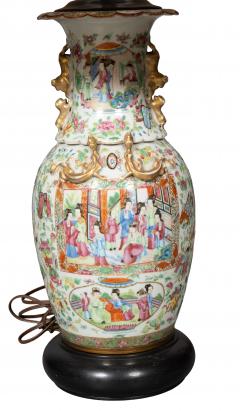 Pair Of Chinese Export Rose Mandarin Vases Mounted As Lamps - 4757736