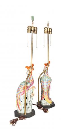 Pair Of Chinese Phoenix Bird Porcelain Table Lamps - 4611697