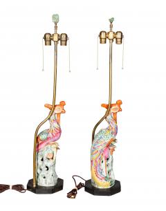 Pair Of Chinese Phoenix Bird Porcelain Table Lamps - 4611703