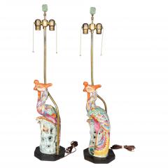 Pair Of Chinese Phoenix Bird Porcelain Table Lamps - 4611717