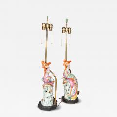 Pair Of Chinese Phoenix Bird Porcelain Table Lamps - 4614067