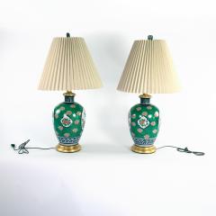 Pair Of Chinese Porcelain Green Coral Vases Mounted As Lamps 20th Century  - 2761308