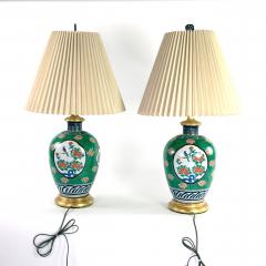 Pair Of Chinese Porcelain Green Coral Vases Mounted As Lamps 20th Century  - 2761311