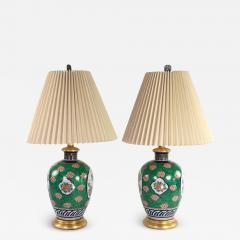 Pair Of Chinese Porcelain Green Coral Vases Mounted As Lamps 20th Century  - 2766175