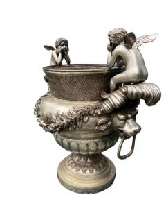 Pair Of Classical Style Silvered Metal Garden Urns - 4138487