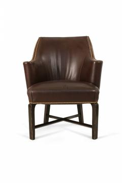 Pair Of Contemporary Brown Leather Rounded Back Club Armchair - 3171336