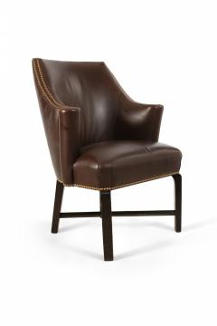 Pair Of Contemporary Brown Leather Rounded Back Club Armchair - 3171337